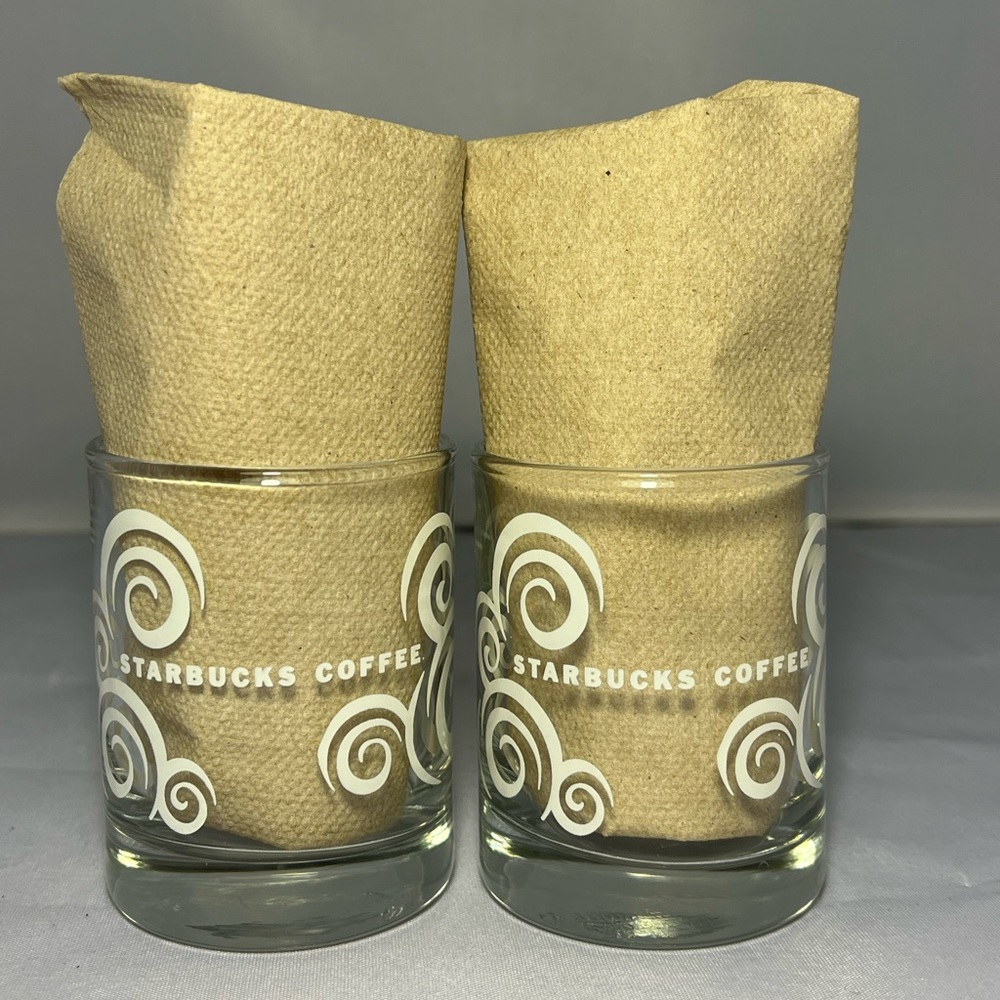 Vintage Starbuck's Aroma Swirls 1oz/2oz White Satin Etched Espresso Shot Glasses